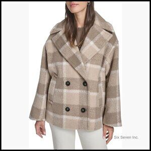 Wool Blend Peacoat with Removable Sherpa Collar, Double-Breasted